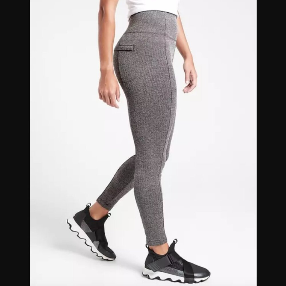 Athleta Delancey herringbone tight, gray, large